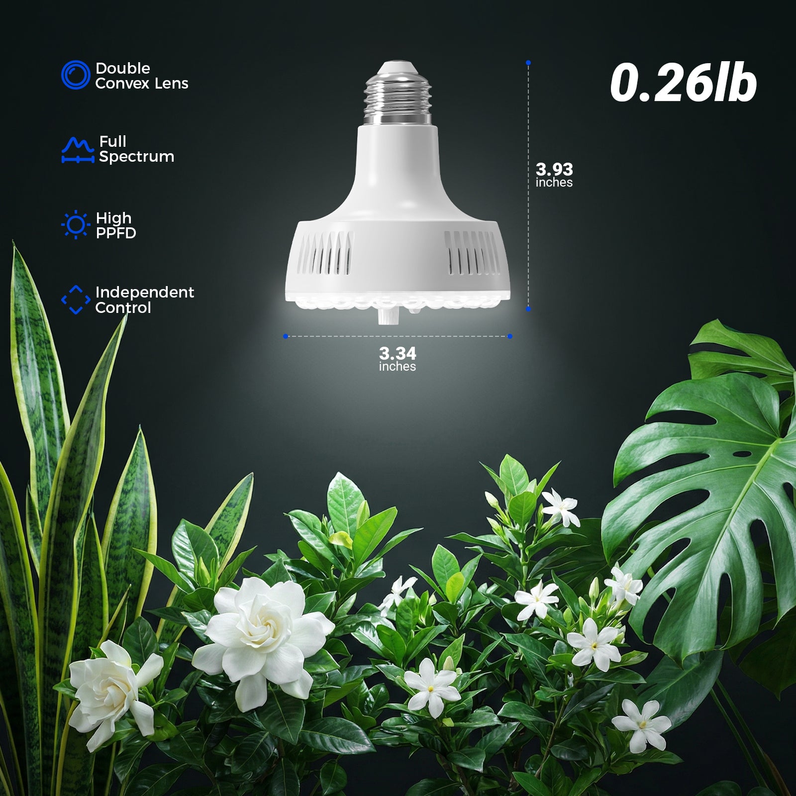 Barrina Orbgrow 11W LED Grow Light Bulbs 5000K | Full Spectrum, Dimmable, Timer & E26 Base | OG11A (White)