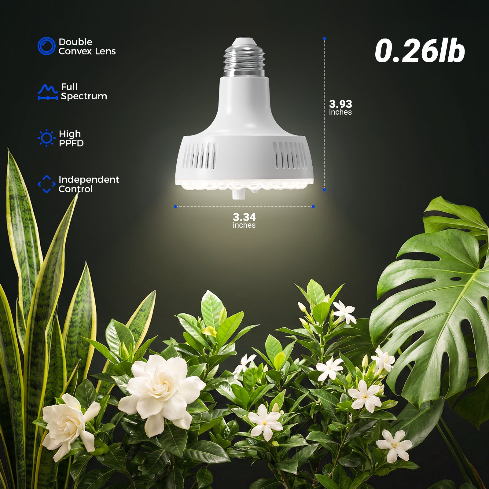 Barrina Orbgrow 11W LED Grow Light Bulb 4000K | Full Spectrum, Dimmable, Timer & E26 Base | OG11A (White)