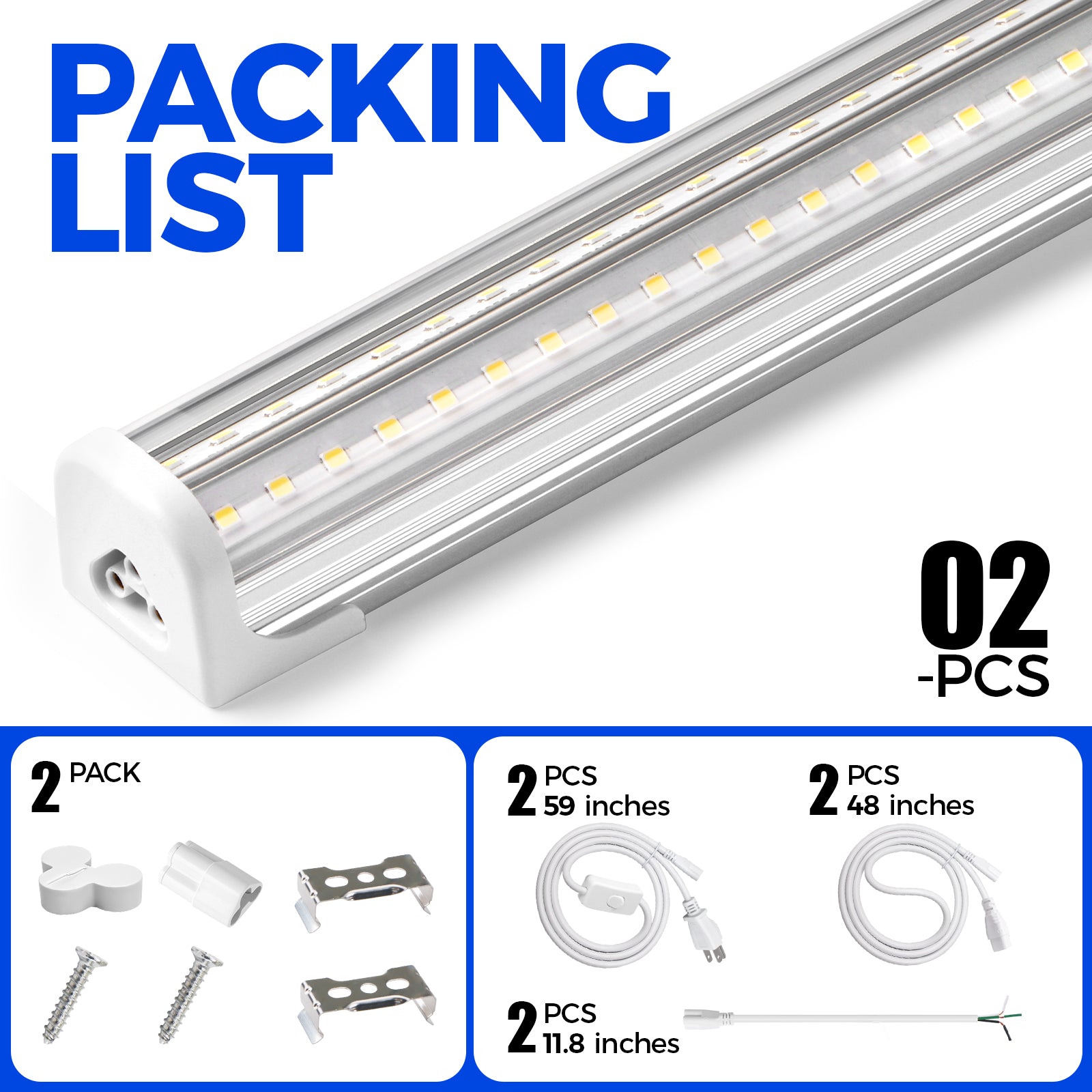 Barrina T8 50W LED Shop Lights 4FT 5000K  | Clear Cover & V Shape Tube | BAL50