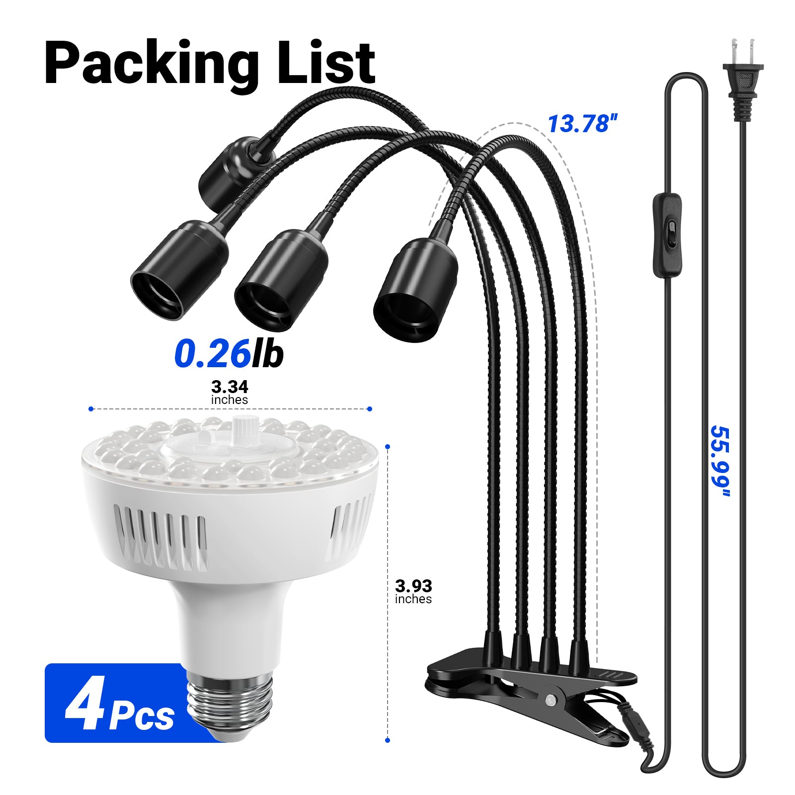 Barrina Orbgrow 4 x 11W Clip-On LED Grow Lights 5000K | Full Spectrum, Dimmable & Timing | OG11A