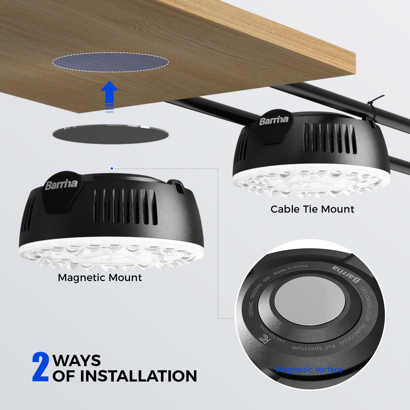 Barrina Orbgrow 9W LED Puck Grow Lights Pinkish White | Full Spectrum, Magnetic & Linkable | OG09