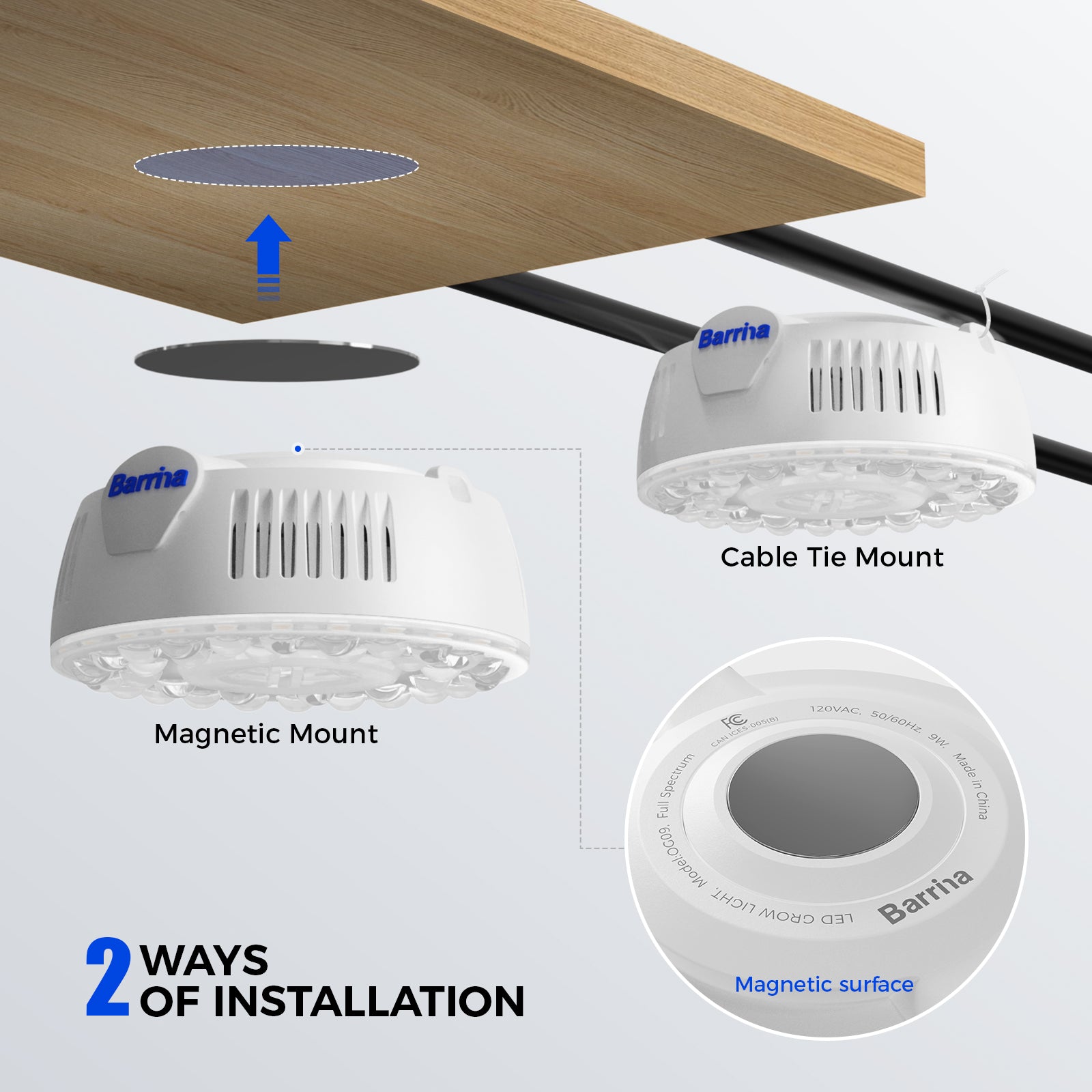 Barrina Orbgrow 9W LED Puck Grow Lights Pinkish White | Full Spectrum, Magnetic & Linkable | OG09