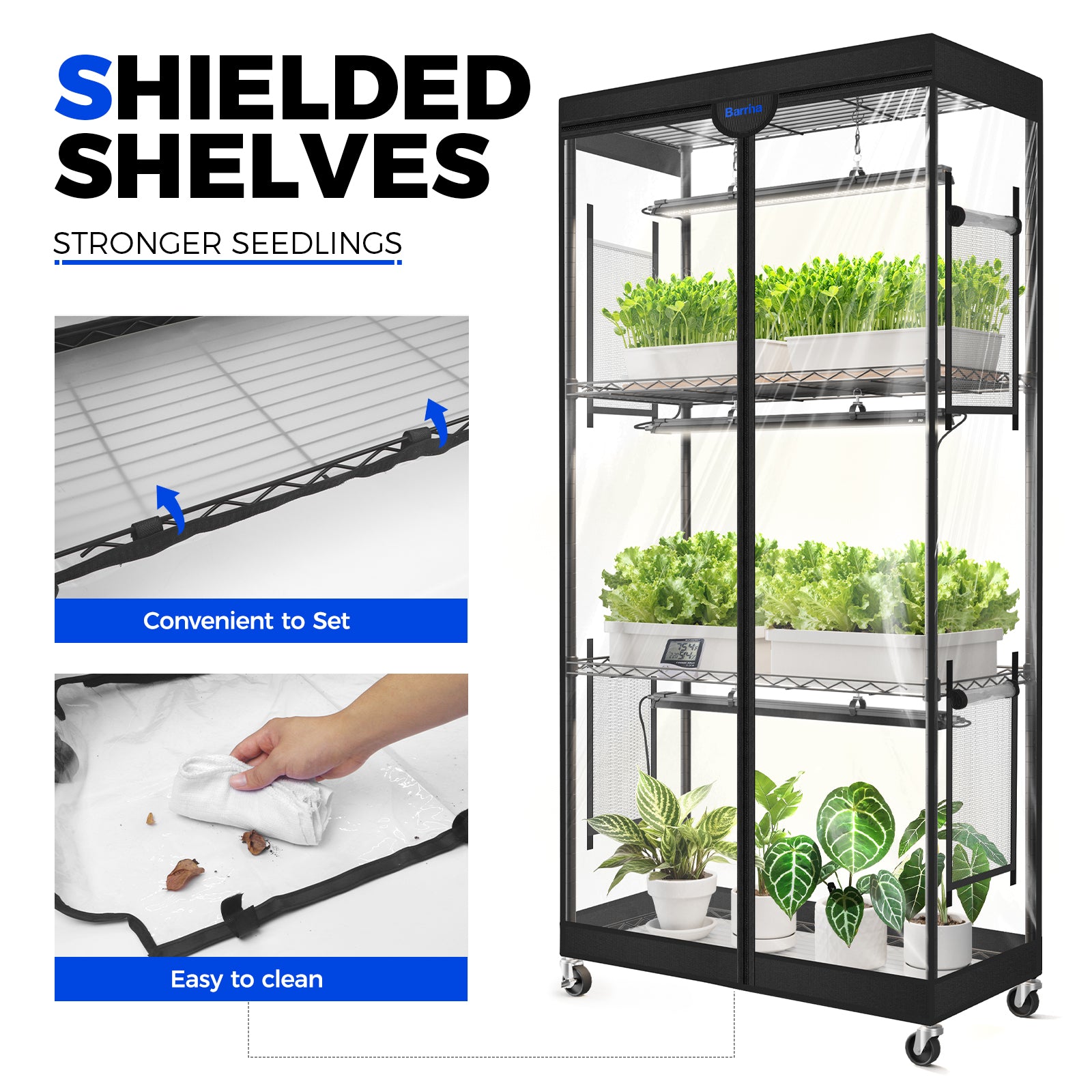 Barrina LP750 Greenhouse with 3-Pack 35W TX-S35 Grow Lights 2FT 5000K | Full Spectrum, Tent, Thermo-Hygrometer & Timer | LP600