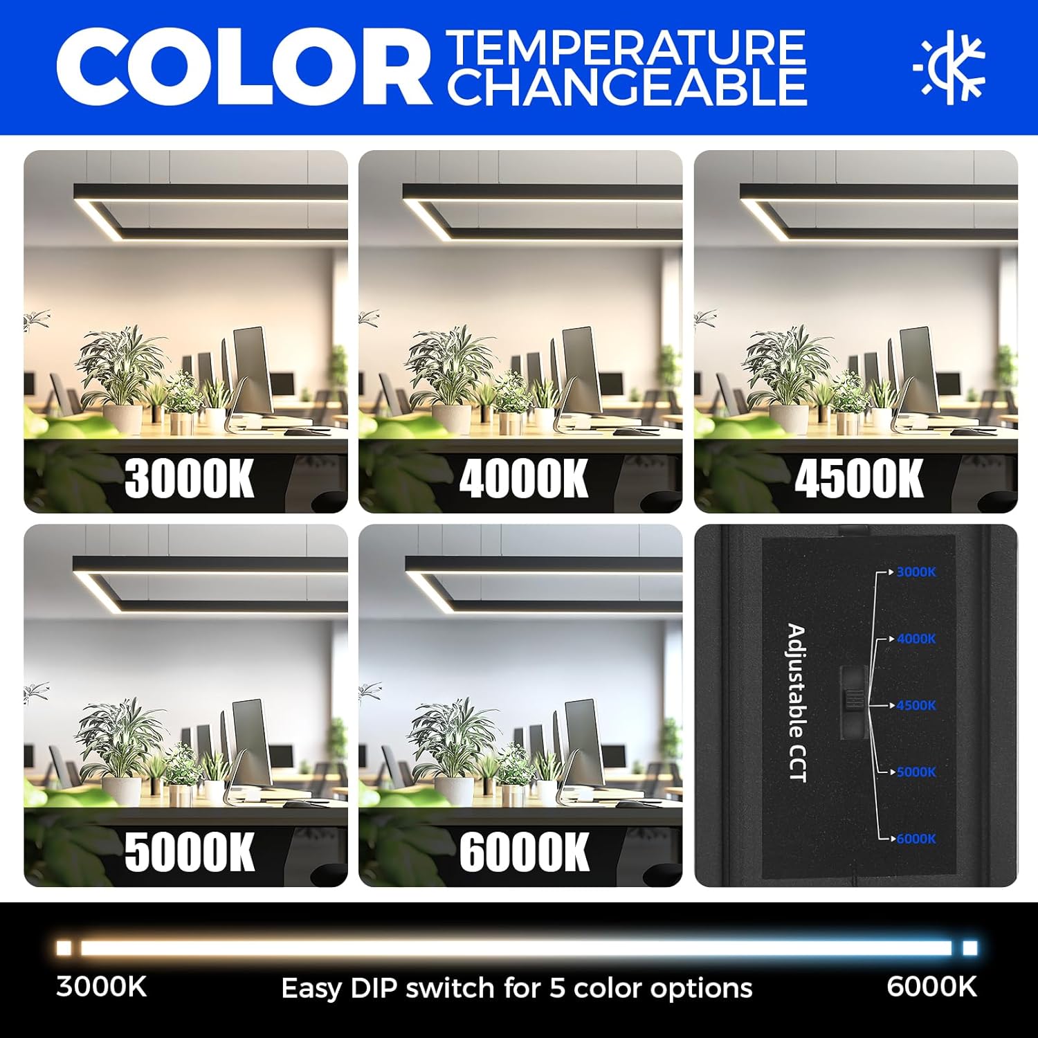 Barrina 5568-0-10V Series 2nd-Generation 226W Square Set LED Linear Lights 5FT * 5FT 3000K - 6000K 21600LM | Seamless Connection & Dimmer Not Included