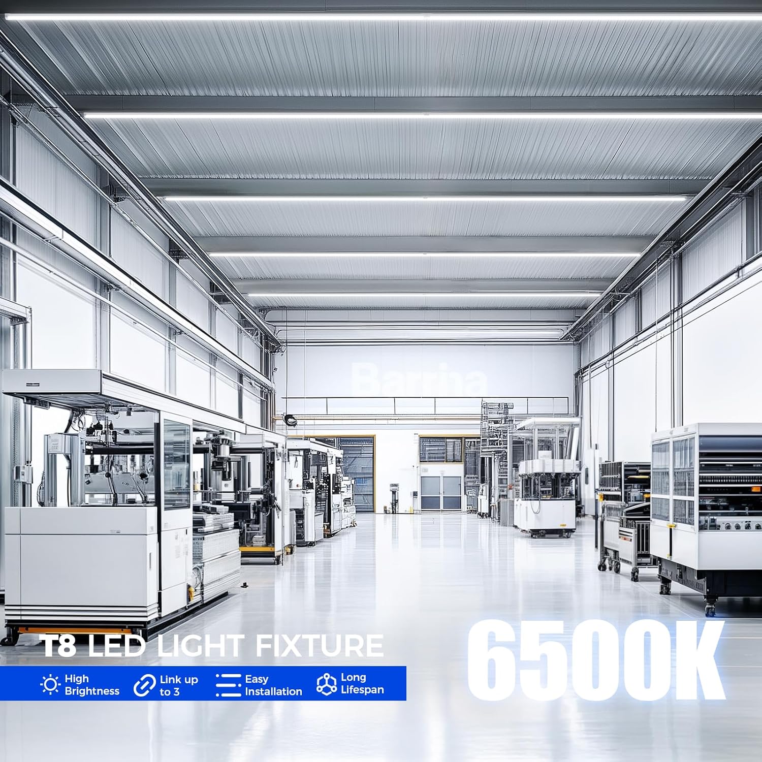 Barrina T8 100W LED Shop Lights 8FT 6500K 15000LM | Clear Cover & V Shape Tube | BAX100