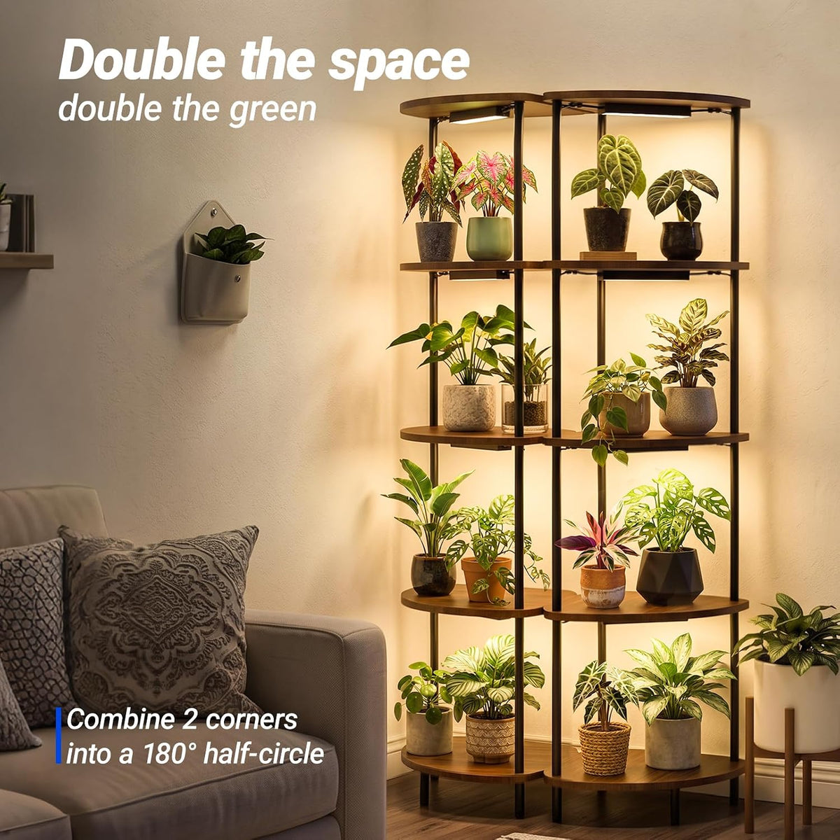 Barrina LS14 Corner Plant Stand with 4-Pack 3000K Grow Lights with timer| Full Spectrum & 5-Tier | LS14