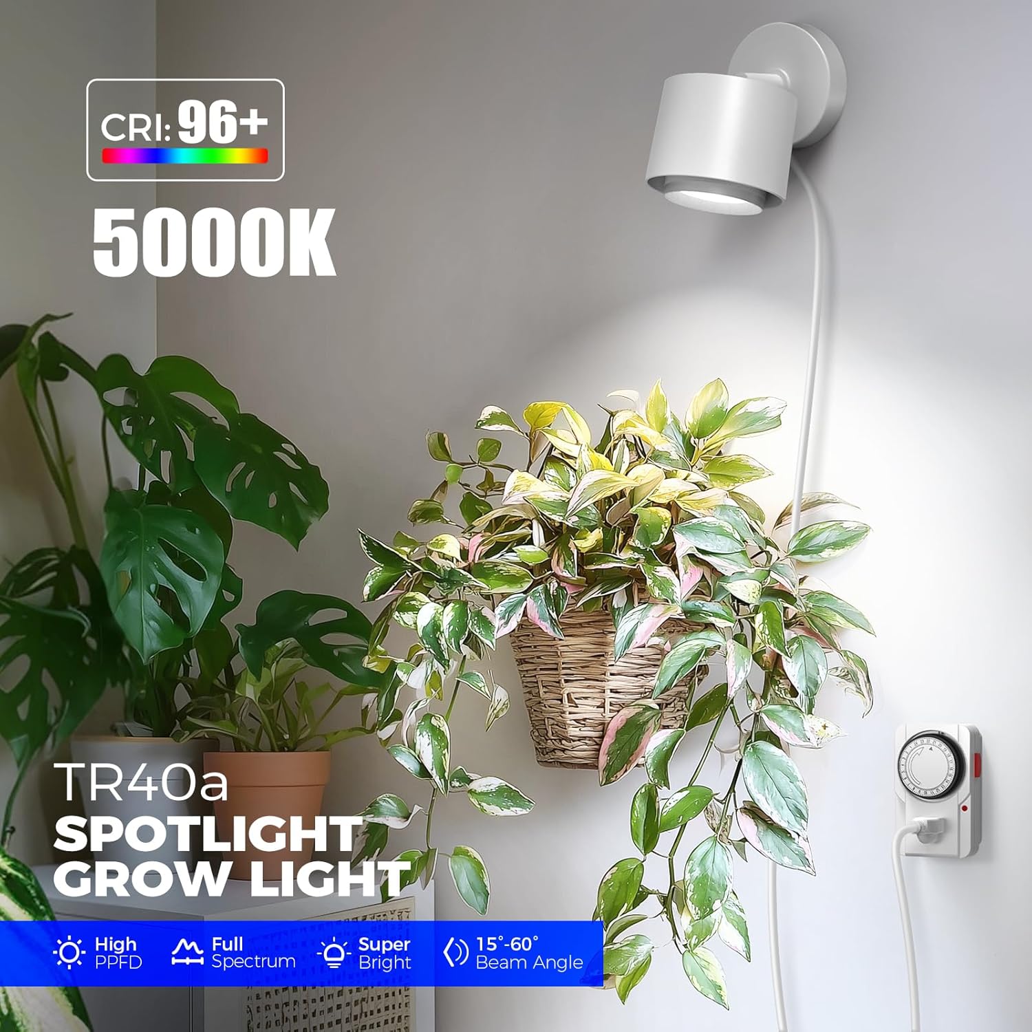 Barrina TR40a 40W LED Grow Lights 5000K | Full Spectrum, Hanging & Timer | TR-40a