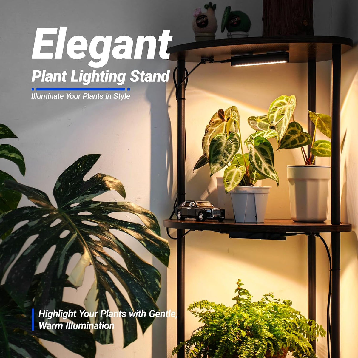 Barrina LS15 Corner Plant Stand with 3-Pack 3000K Grow Lights with timer| Full Spectrum & 4-Tier | LS14