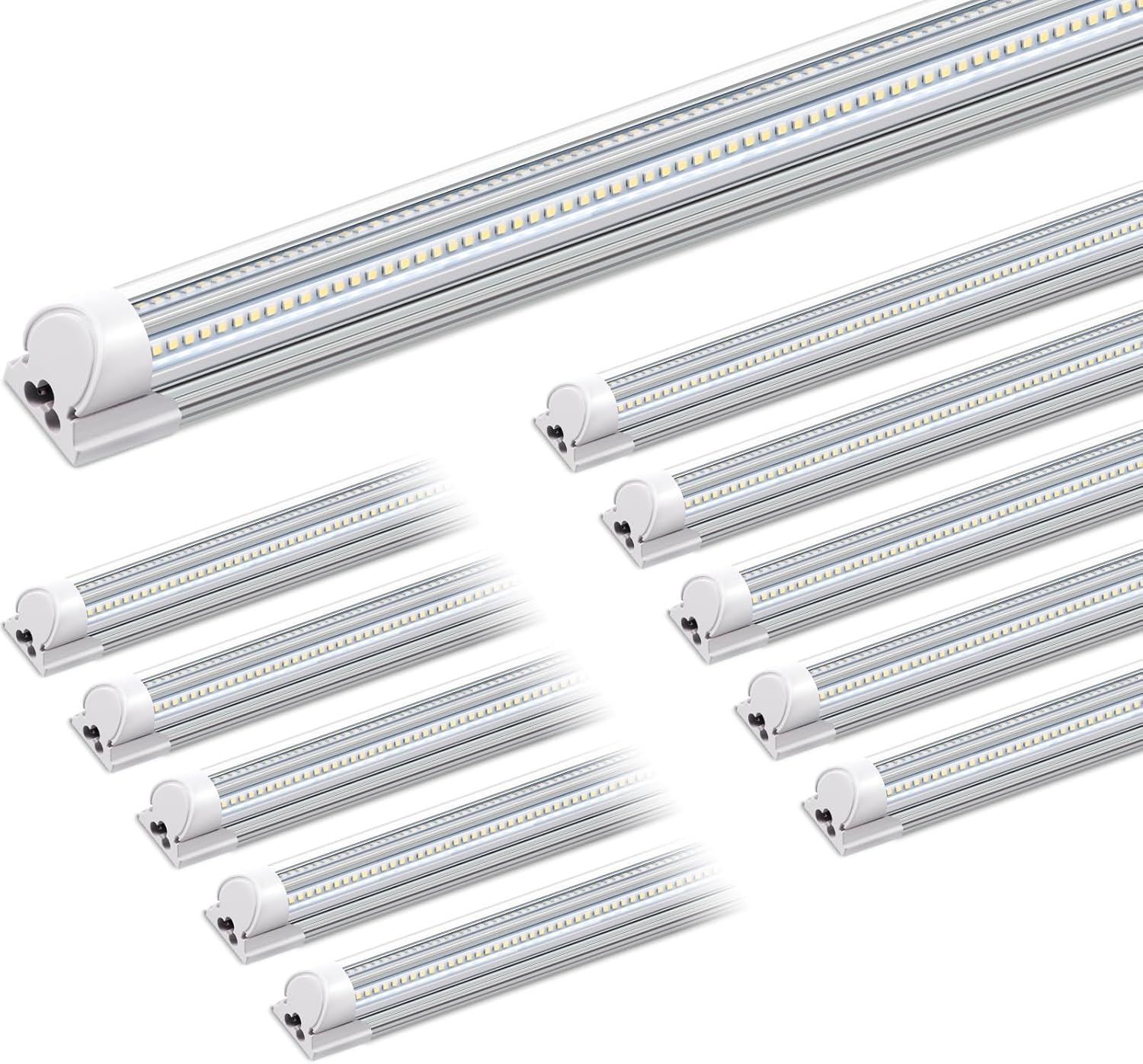 Barrina T8 100W LED Shop Lights 8FT 6500K 15000LM 10 Pack | Clear Cover & V Shape Tube | BAX100