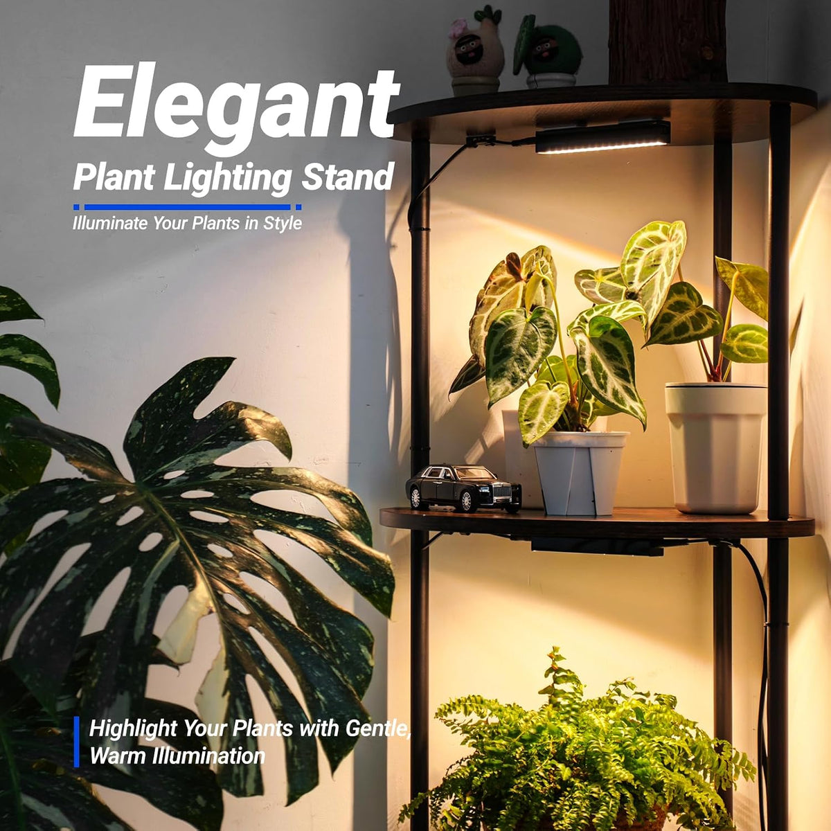 Barrina LS14 Corner Plant Stand with 4-Pack 3000K Grow Lights with timer| Full Spectrum & 5-Tier | LS14