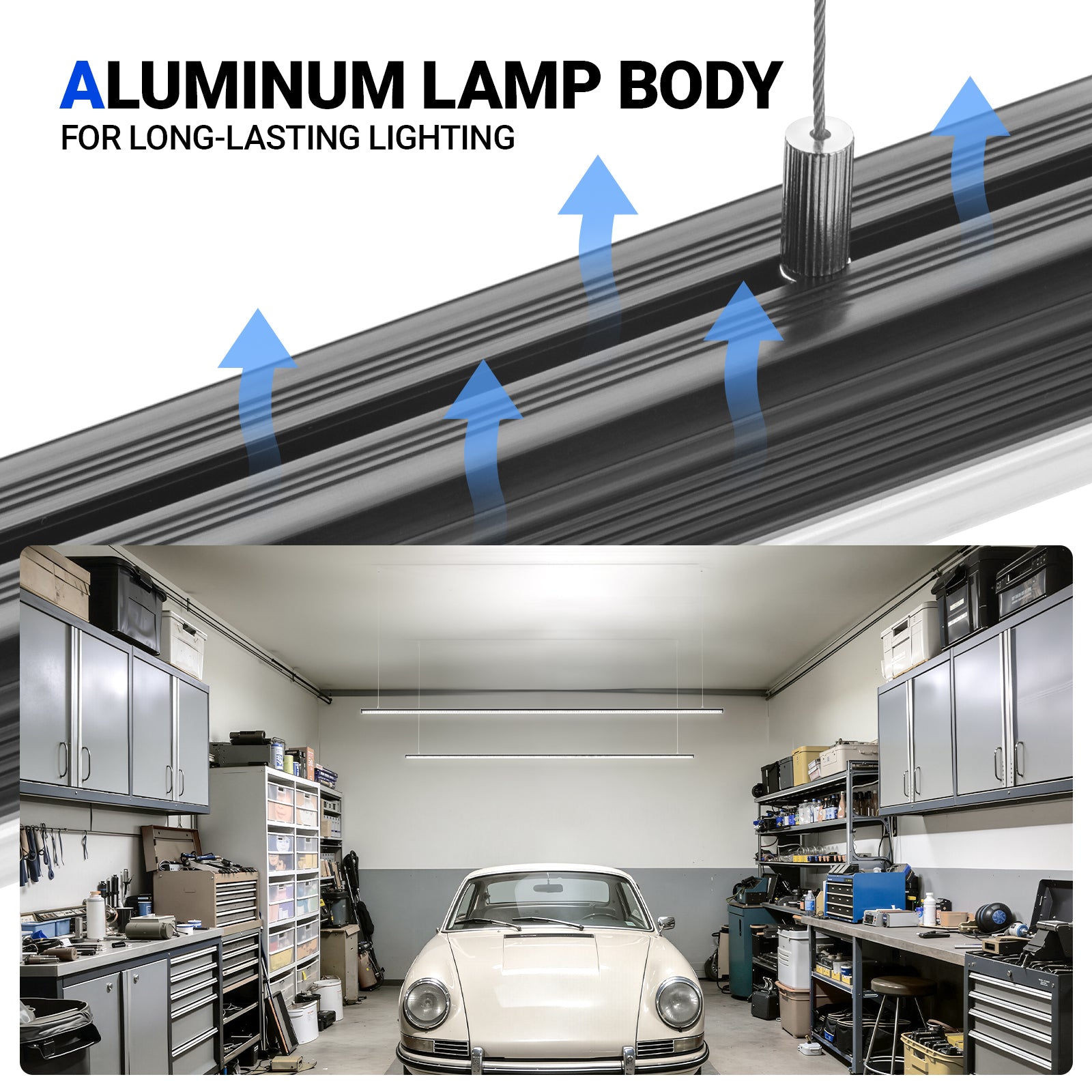 Barrina T8 140W LED Shop Lights 8FT 5000K 17000LM | Clear Cover, V Shape Tube & Hanging | BAX140a (Black)