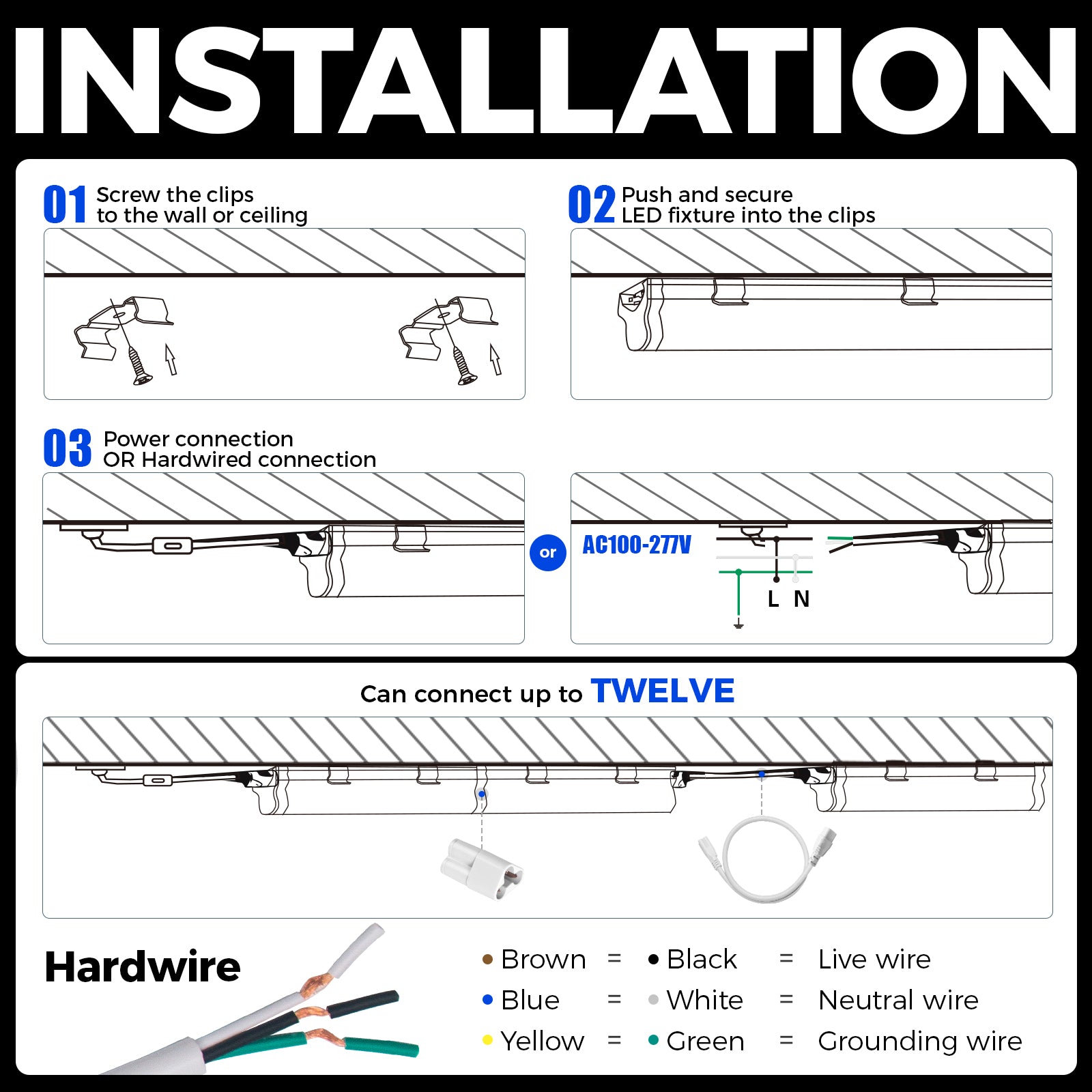 Barrina T5 5W LED Shop Lights 1FT 6500K 600LM | Linkable & Corded Electric Switch | AAC5