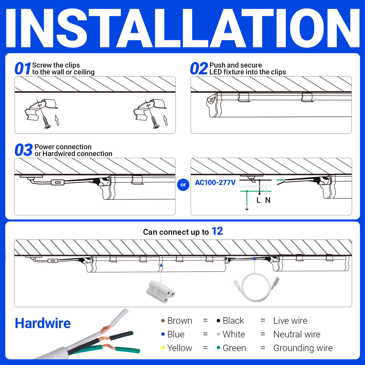 Barrina T5 5W LED Shop Lights 1FT 6500K 600LM | Linkable & Corded Electric Switch | AAC5