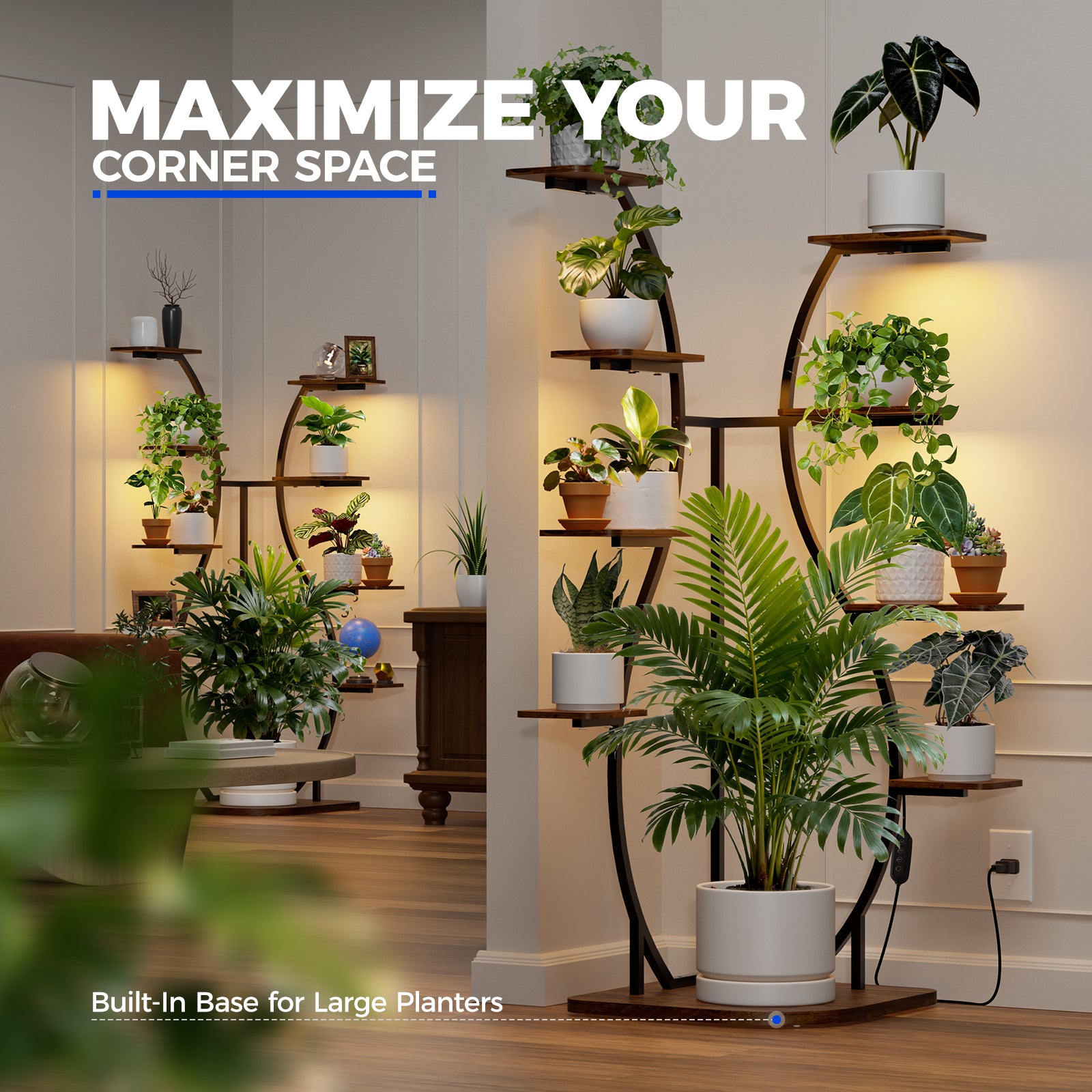 Barrina LS12 Corner Plant Stand with 4-Pack Grow Lights | Full Spectrum & S-Shape | LS12