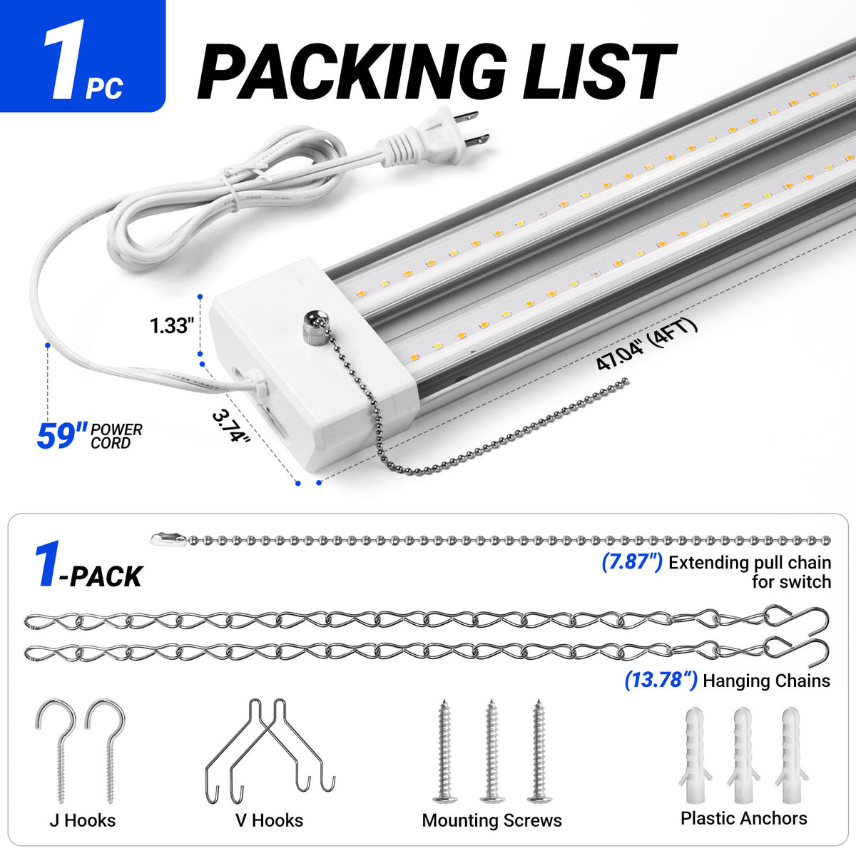 Barrina TX-S50 50W LED Grow Lights 4FT 3000K+6500K+660nm | Full Spectrum & Linkable | TX-L84