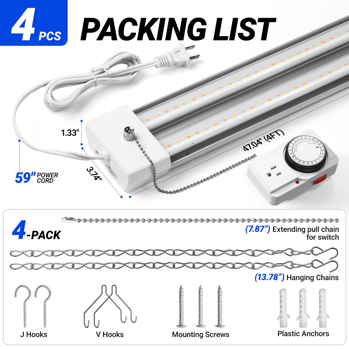Barrina TX-S50 50W LED Grow Lights 4FT 3000K+6500K+660nm | Full Spectrum & Linkable | TX-L84