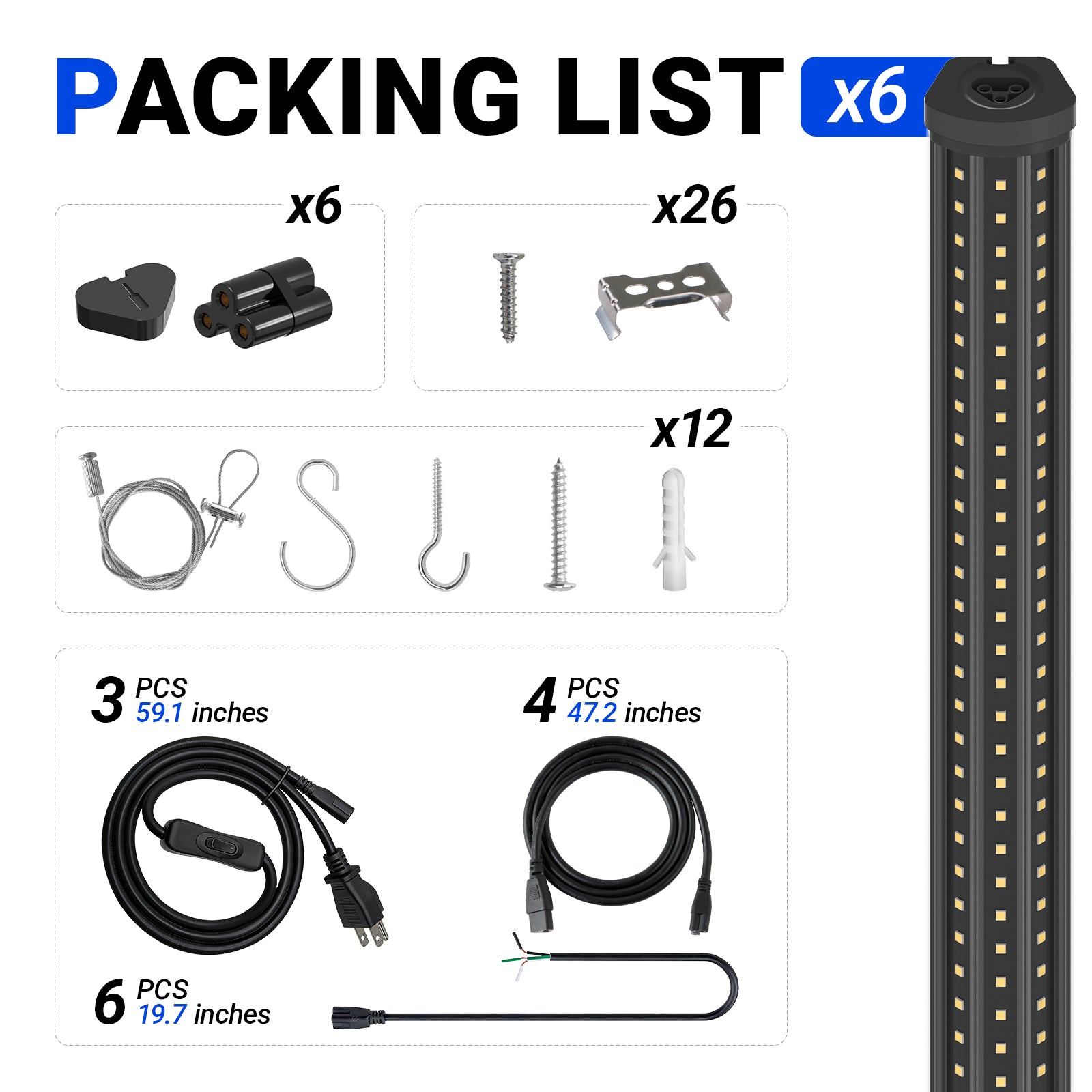 Barrina T8 140W LED Shop Lights 8FT 5000K 17000LM | Clear Cover, V Shape Tube & Hanging | BAX140a (Black)