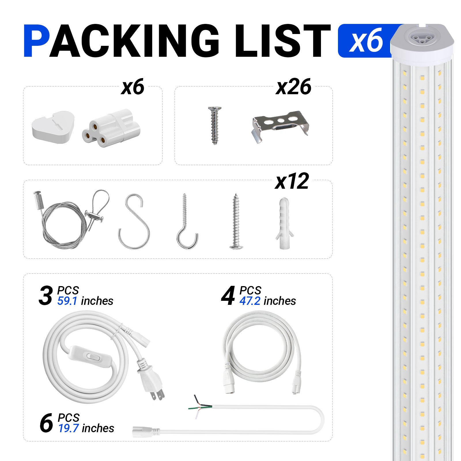 Barrina T8 140W LED Shop Lights 8FT 5000K 17000LM | Clear Cover, V Shape Tube & Hanging | BAX140a