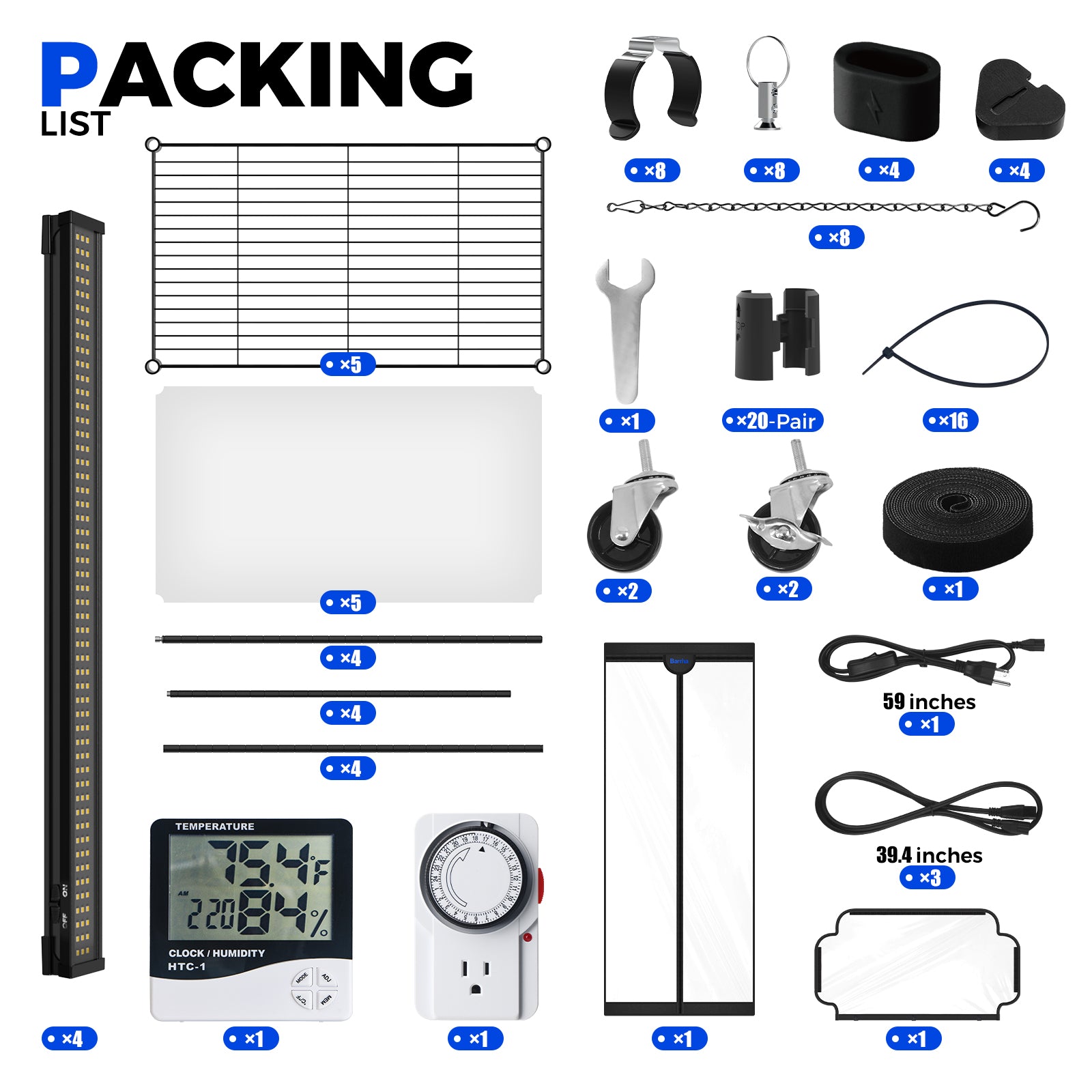 Barrina LP600 Greenhouse with 4-Pack 25W TX-S25 Grow Lights 1.6FT 5000K | Full Spectrum, Tent, Thermo-Hygrometer & Timer | LP600