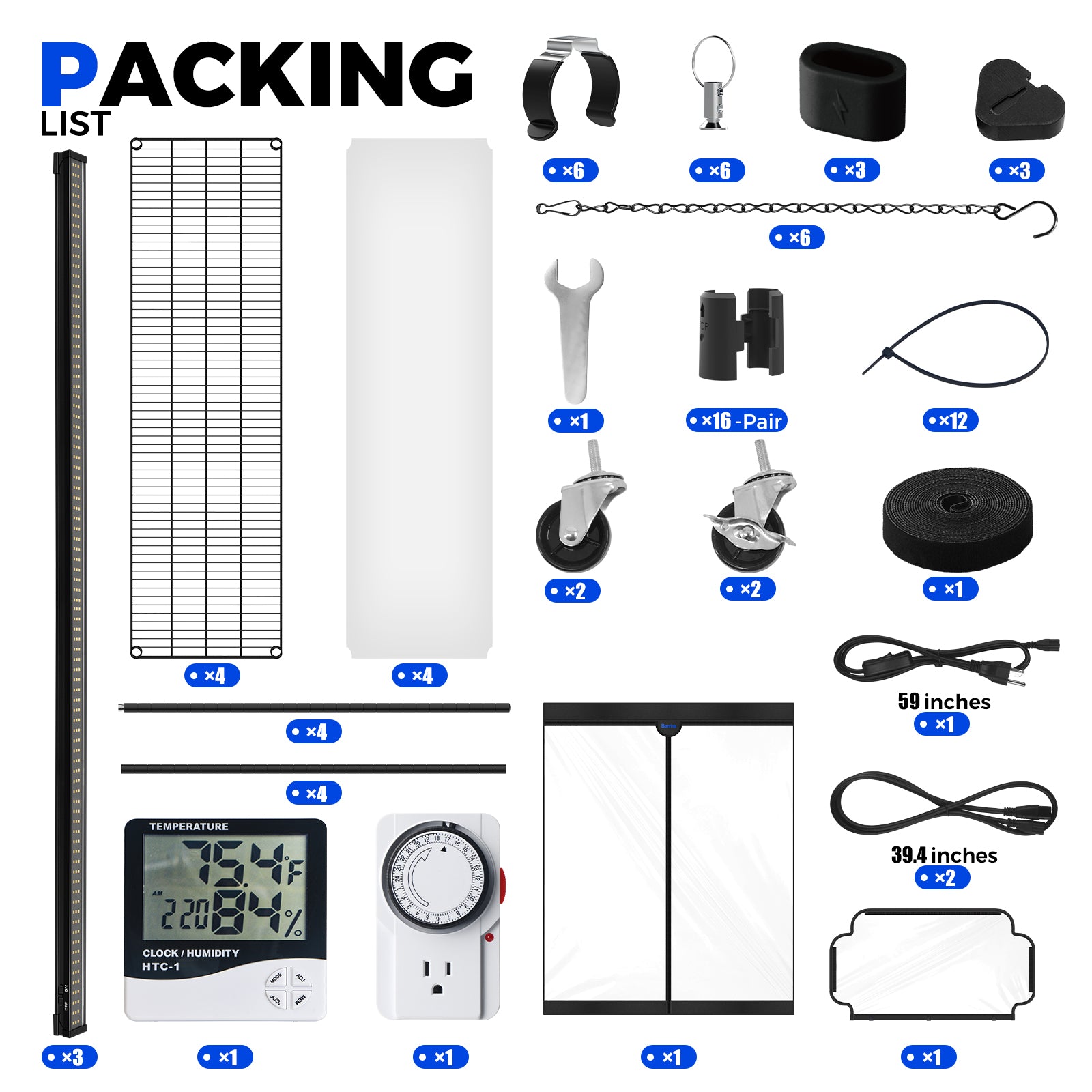 Barrina LP1200 Greenhouse with 3-Pack 50W TX-S50 Grow Lights 3.2FT 5000K | Full Spectrum, Tent, Thermo-Hygrometer & Timer | LP1200