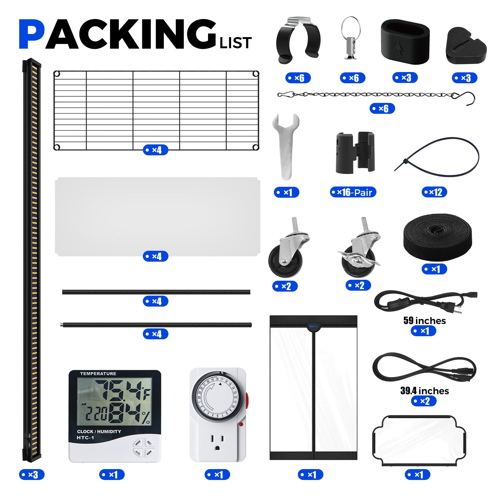 Barrina LP900 Greenhouse with 3-Pack 45W TX-S45 Grow Lights 3FT 5000K | Full Spectrum, Tent, Thermo-Hygrometer & Timer | LP900