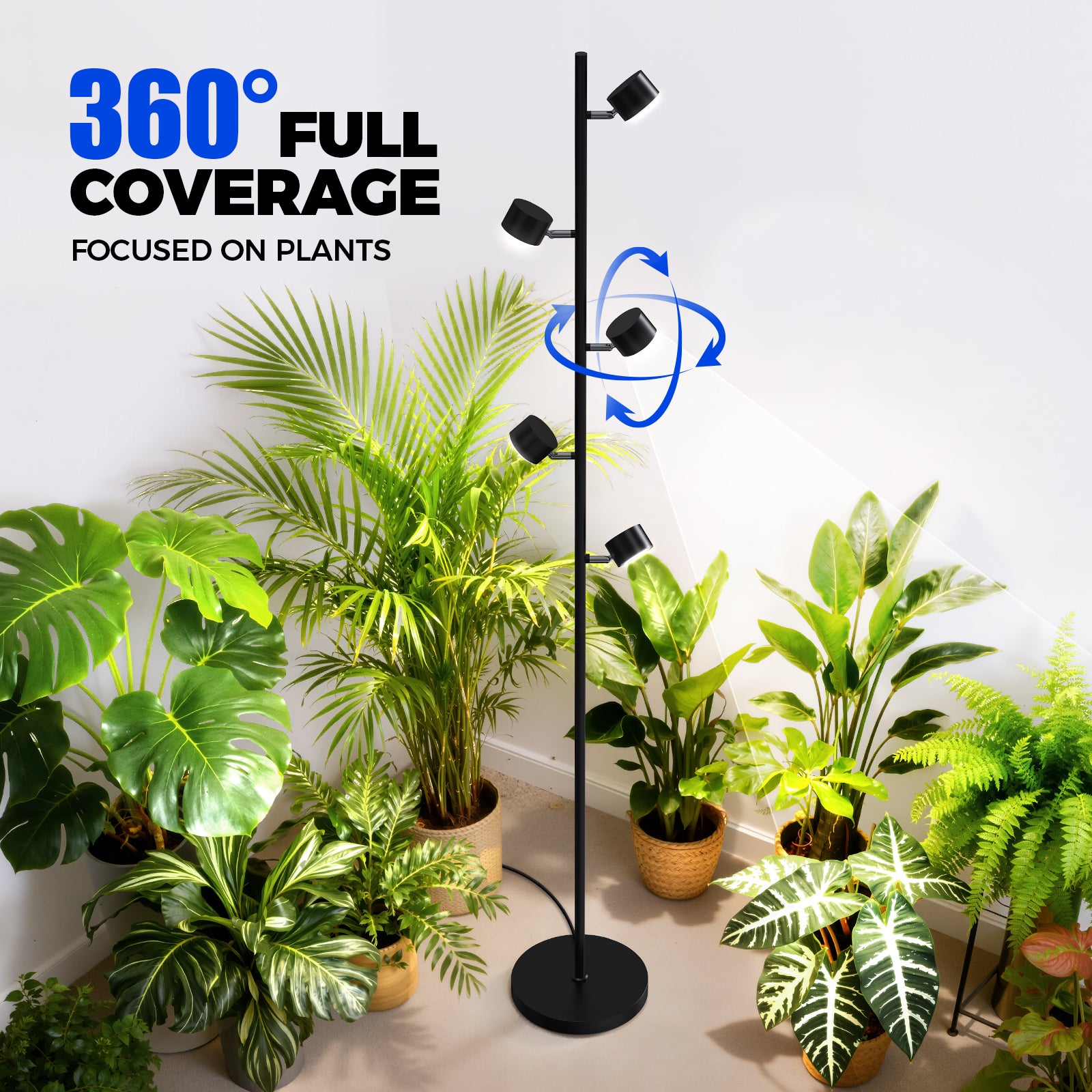 Barrina T1X5 50W LED Standing Grow Light 6FT 5000K | Full Spectrum & Adjustable 5 Heads | T1X5