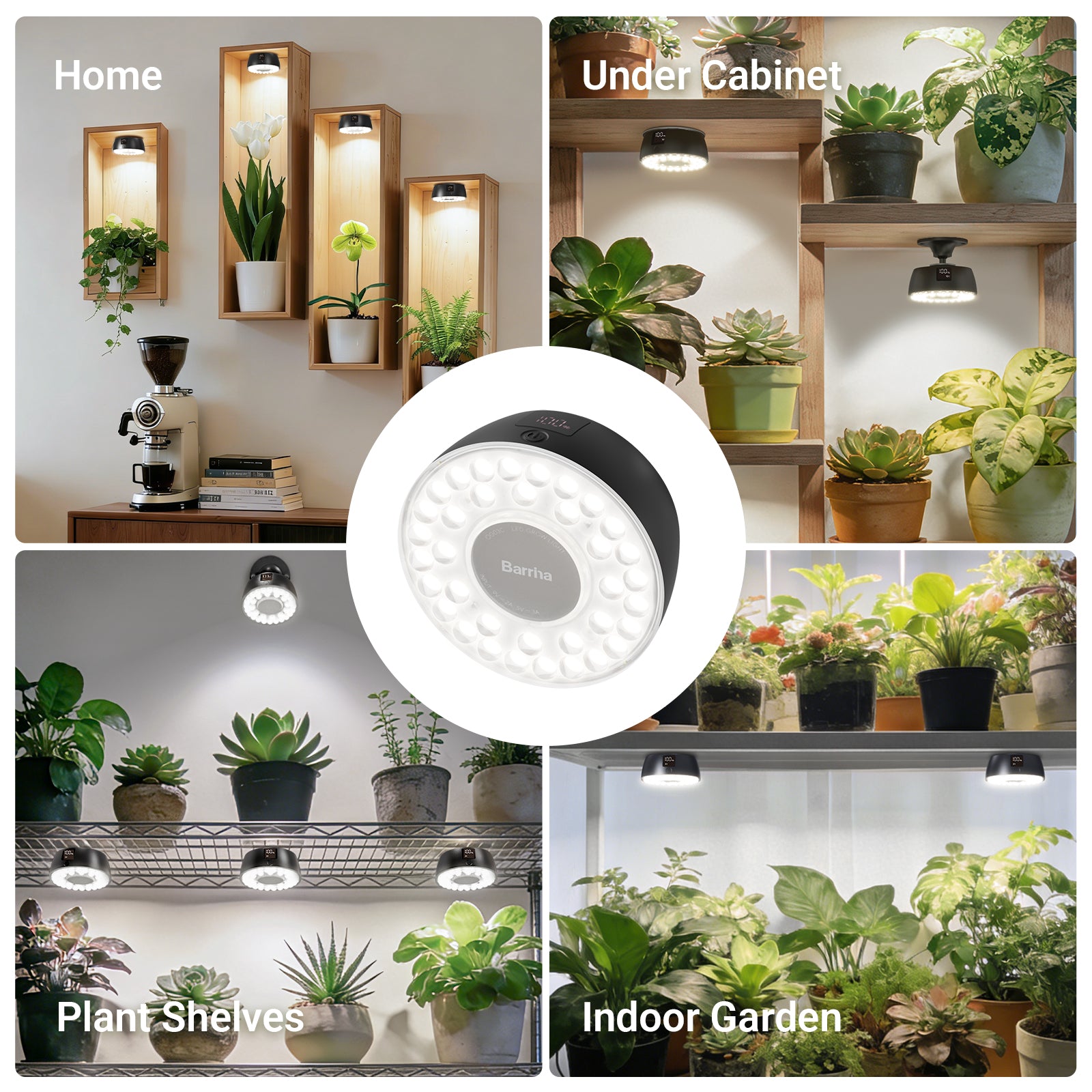 Barrina Orbgrow Rechargeable LED Puck Grow Lights 5000K | Full Spectrum, Magnetic & Timing | OG03C (Black)