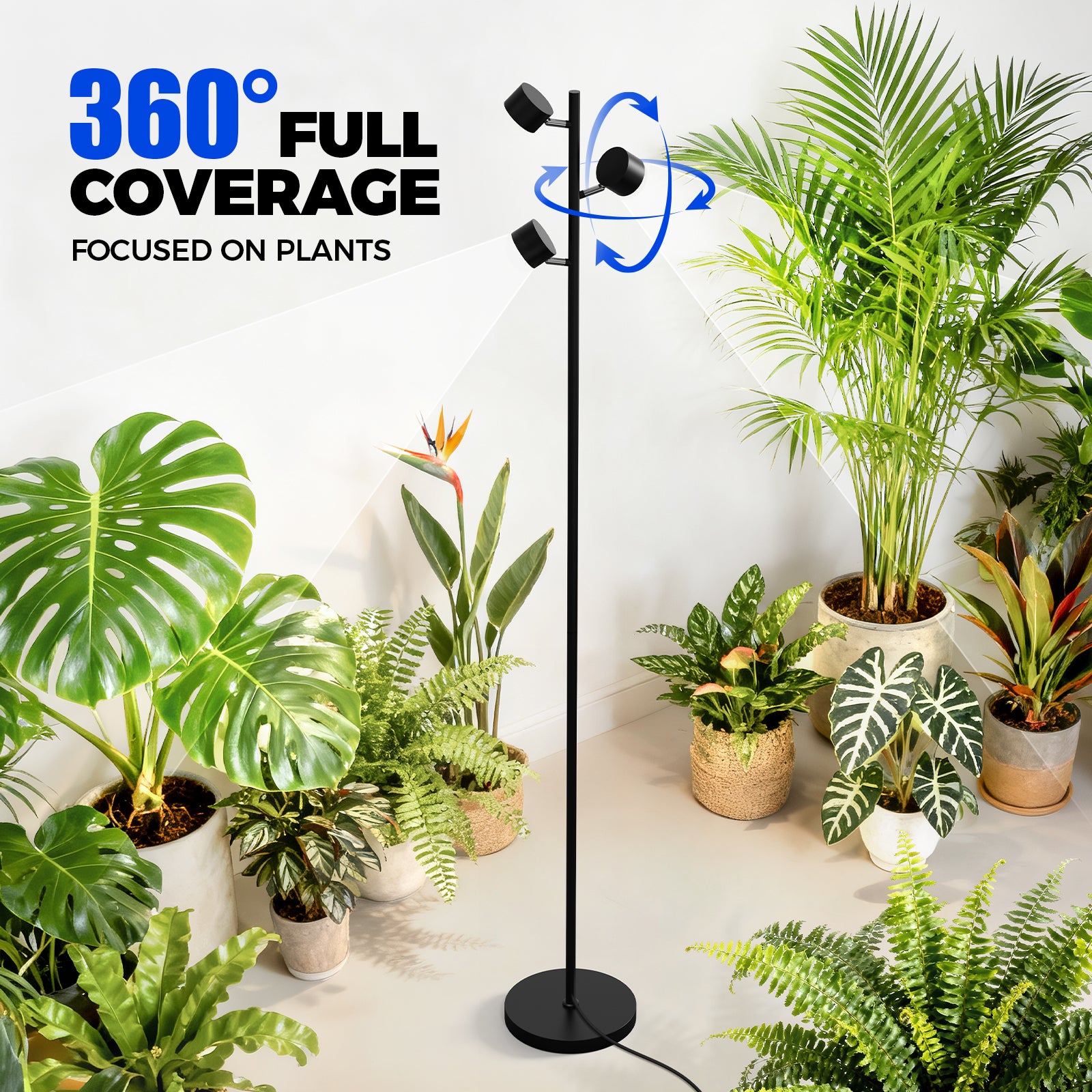 Barrina T1X3 30W LED Standing Grow Light 6FT 5000K | Full Spectrum & Adjustable 3 Heads | T1X3