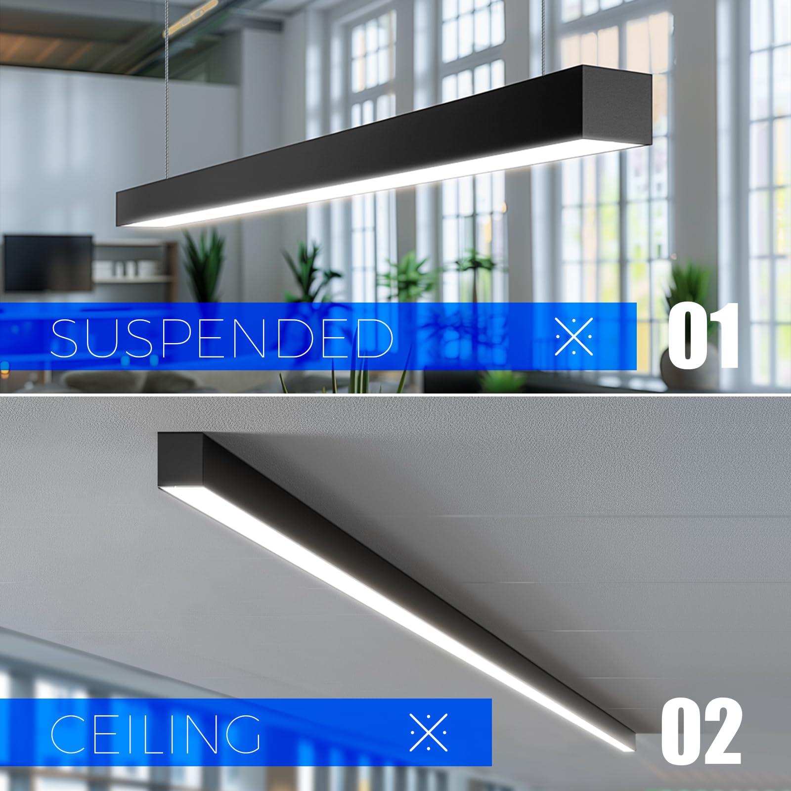 Barrina 5568-0-10V Series 2nd-Generation 45W LED Linear Lights 4FT 3000K - 6000K 4500LM | Seamless Connection & Dimmer Not Included