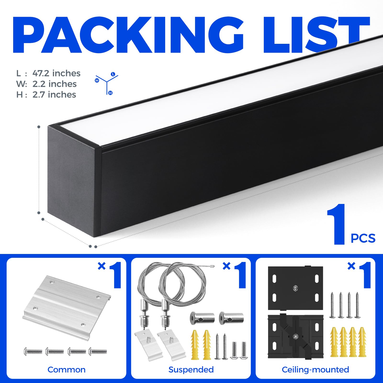 Barrina 5568-0-10V Series 2nd-Generation 45W LED Linear Lights 4FT 3000K - 6000K 4500LM | Seamless Connection & Dimmer Not Included