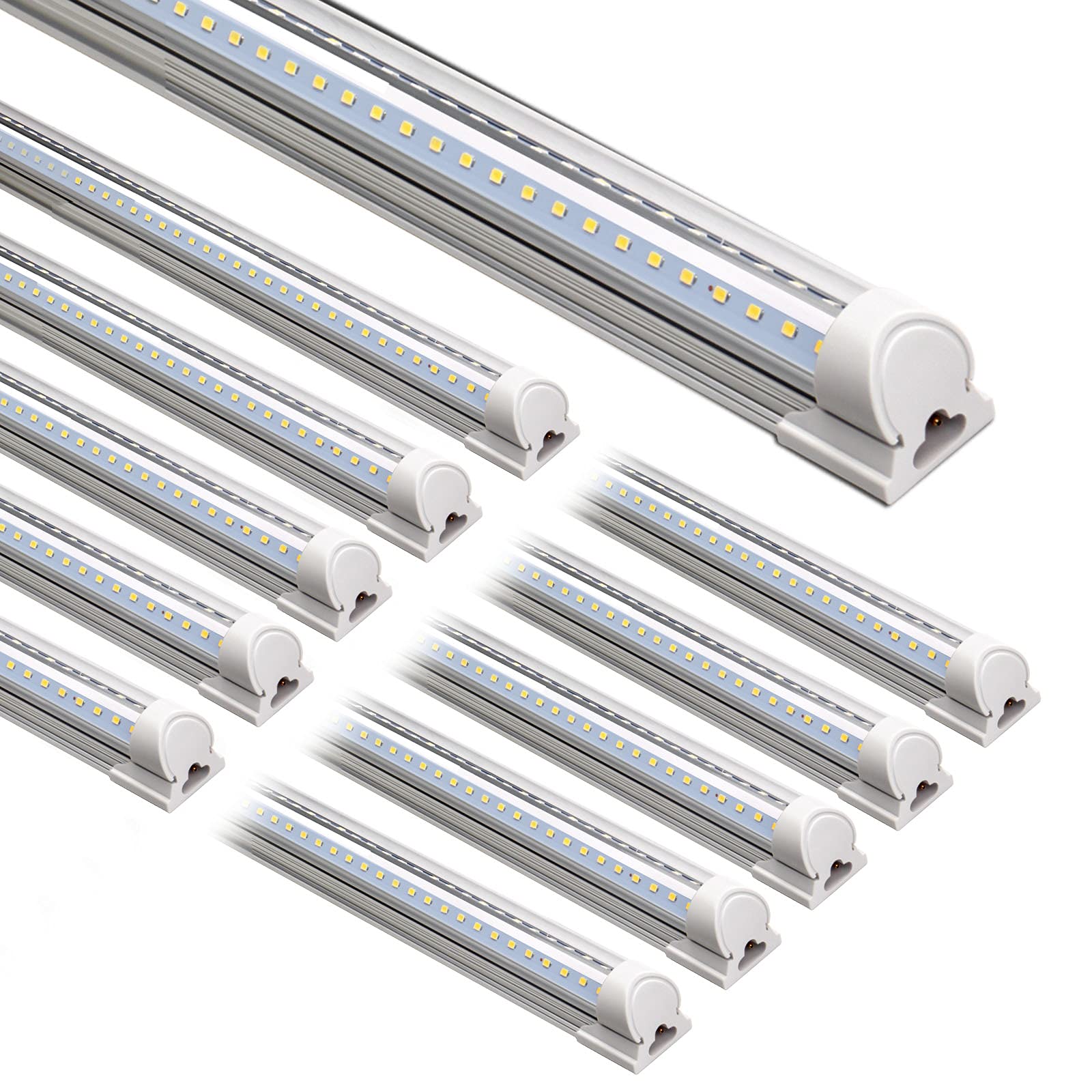 Barrina T8 72W LED Shop Lights 8FT 5000K 10000LM 10 Pack | Clear Cover & V Shape Tube | BAX72