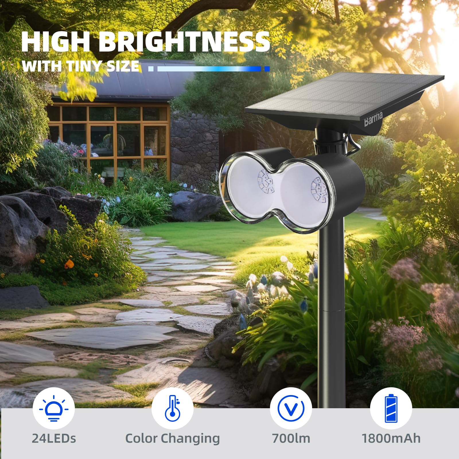 Barrina LED Solar Spot Lights 700LM | RGB & IP65 Waterproof | TNX001