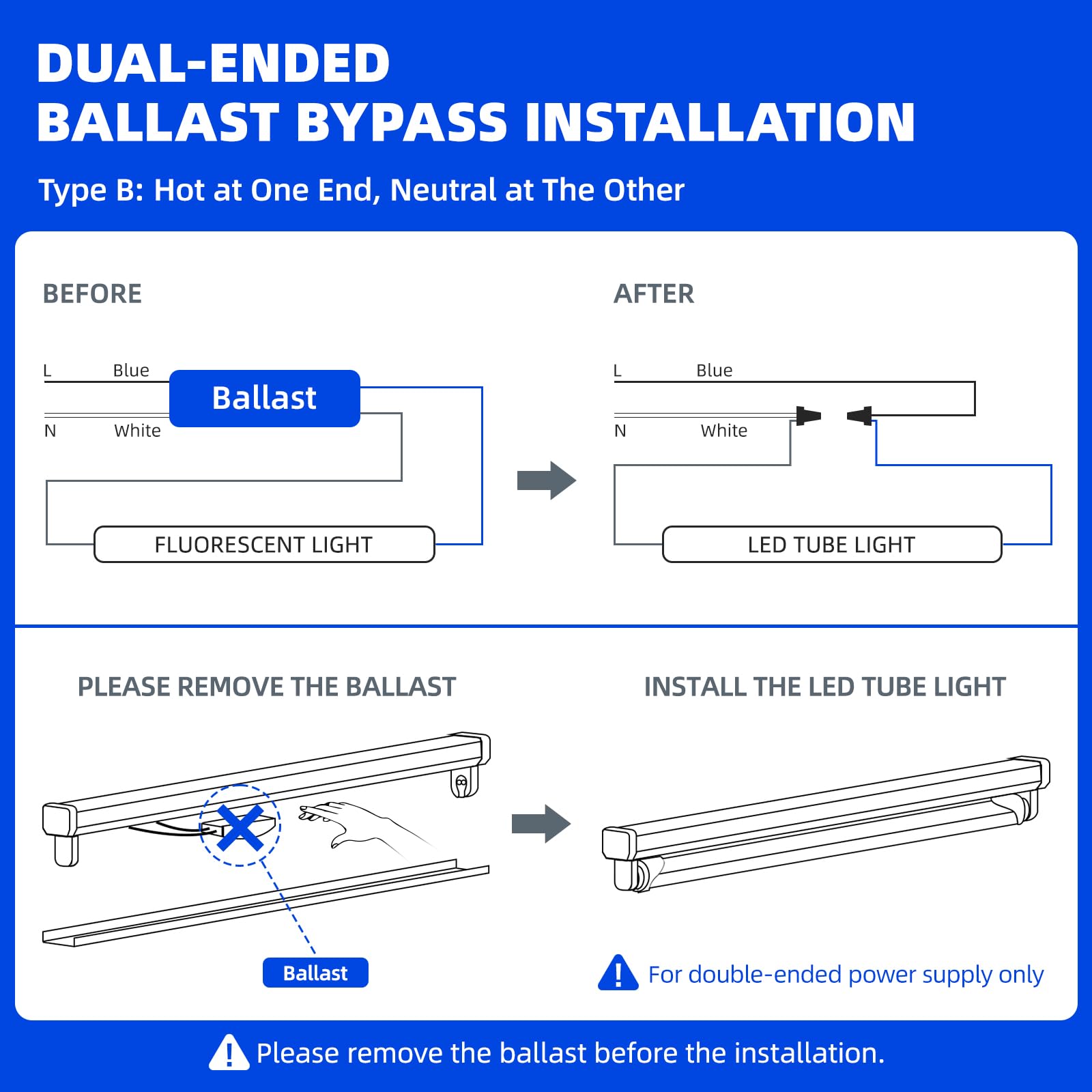 Barrina T8 44W LED Tube Lights 8FT 5000K 5000LM | Replacement for Fluorescent Tubes & CLear Cover | TBX44