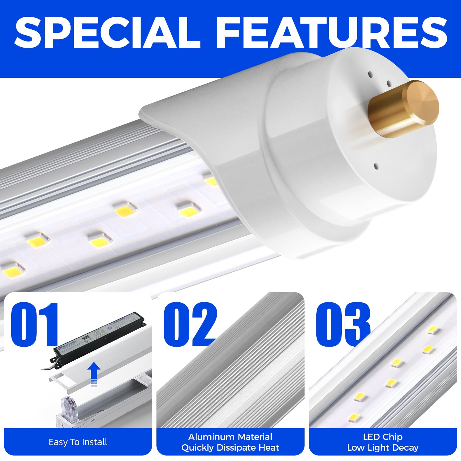 Barrina T8 44W LED Tube Lights 8FT 5000K 5000LM | Replacement for Fluorescent Tubes & CLear Cover | TBX44