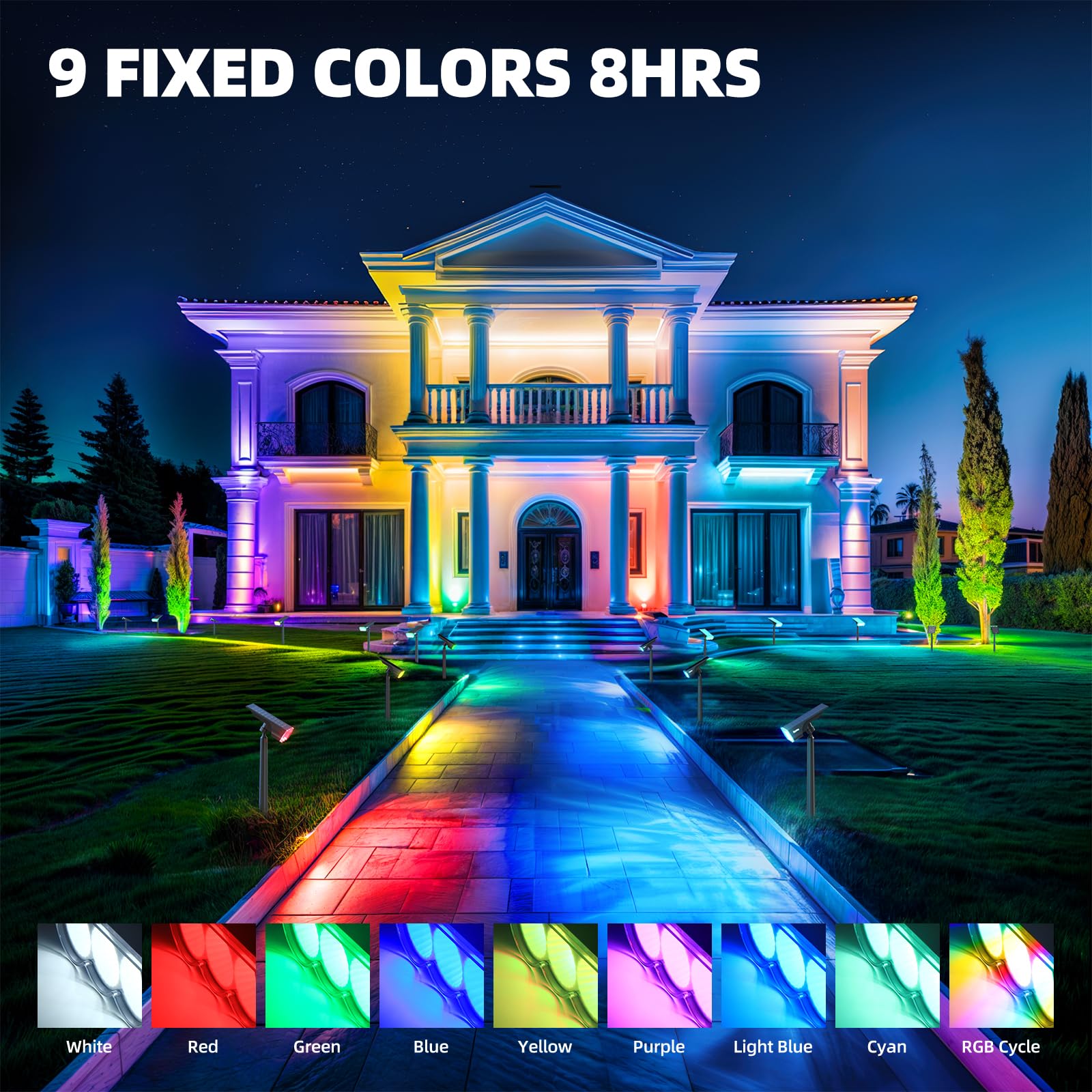 Solar Spot Lights,WRGB,9 Colorful Modes,Auto ON/OFF,36 LEDs,2 Packs,TNX WRGB 2 - Barrina led